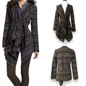 Jack by BB Dakota Kimmy Gray Black Stripe Belted Sweater Coat Small